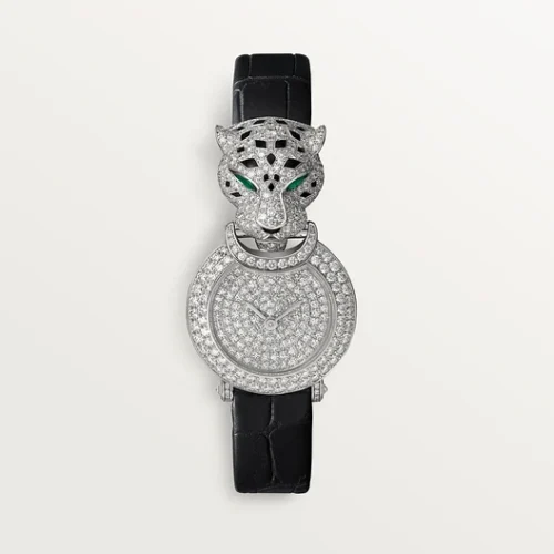 Cartier La Panthère watch, 23.6 mm Rhodium-finish white gold Black